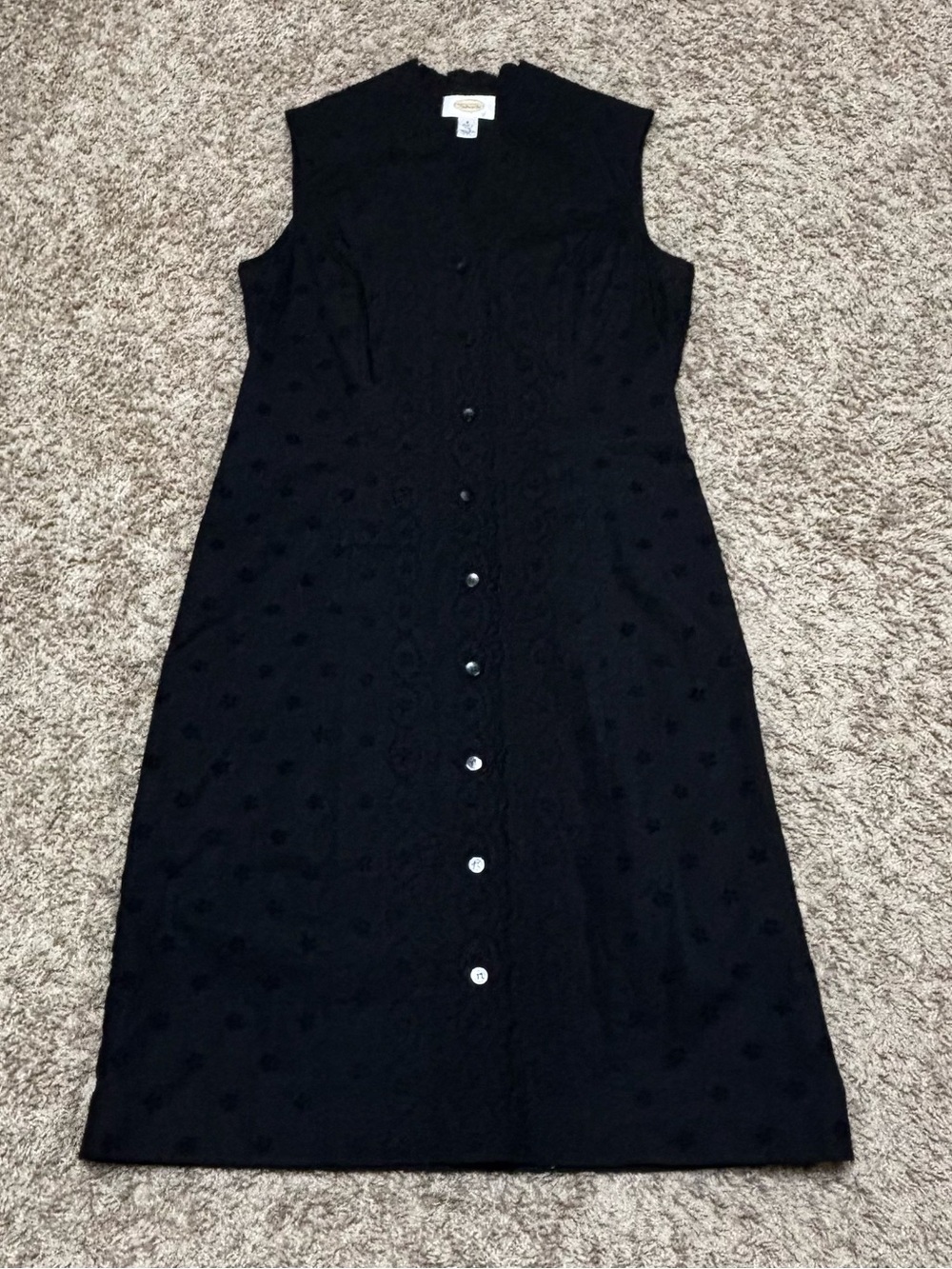 Talbots Black Sleeveless Button-Front dress womens 6 black eyelet/embroidery EUC